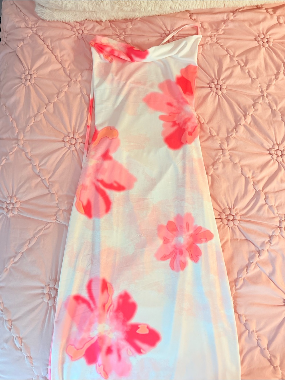 Girls White Dress with Pink Floral Print